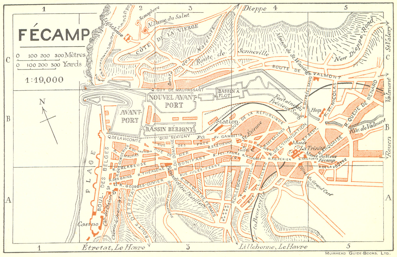 NORMANDY. Normandie. Fecamp 1928 old vintage map plan chart