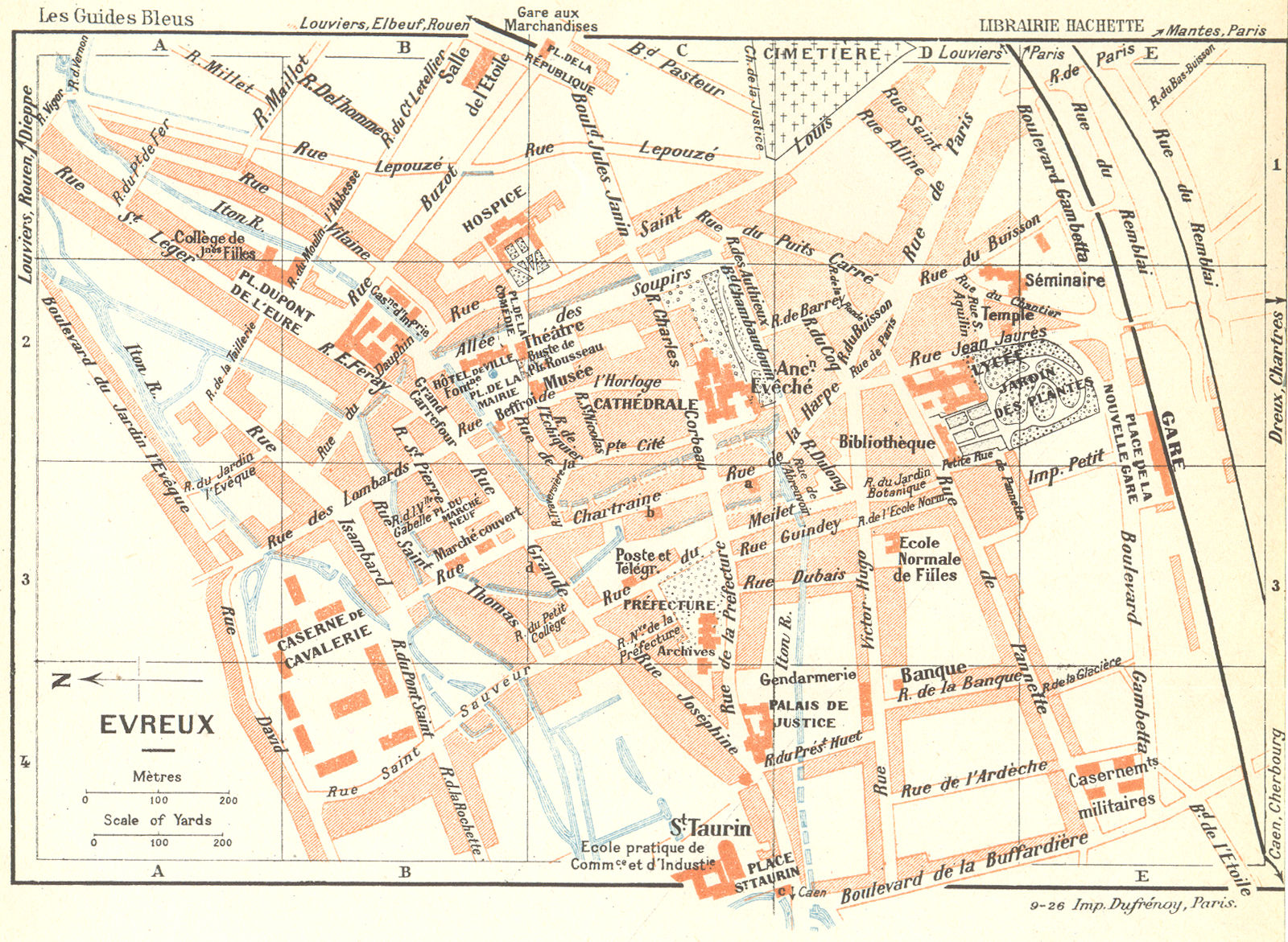 NORMANDY. Normandie. Evreux 1928 old vintage map plan chart