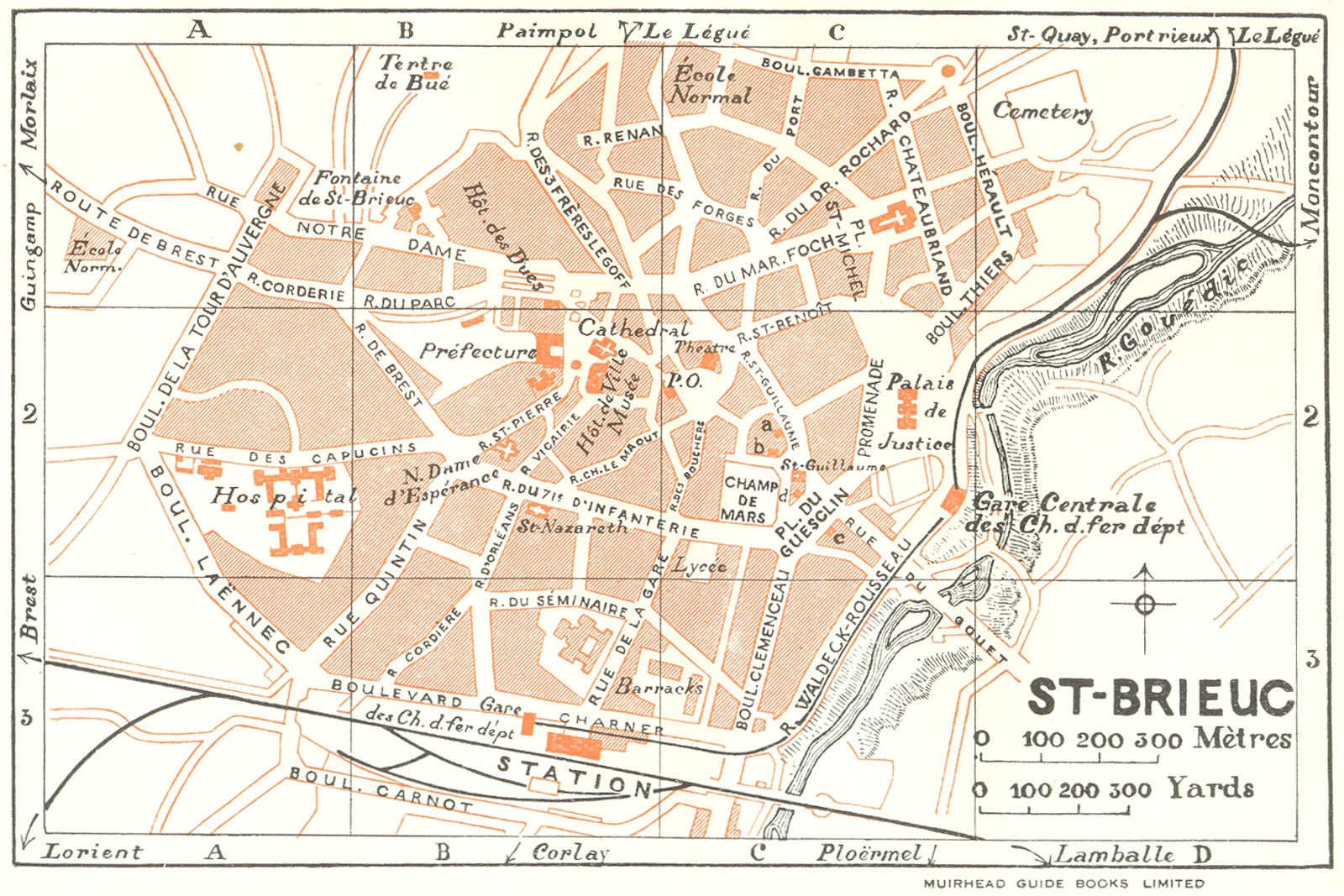 BRITTANY. Bretagne. St Brieuc 1928 old vintage map plan chart
