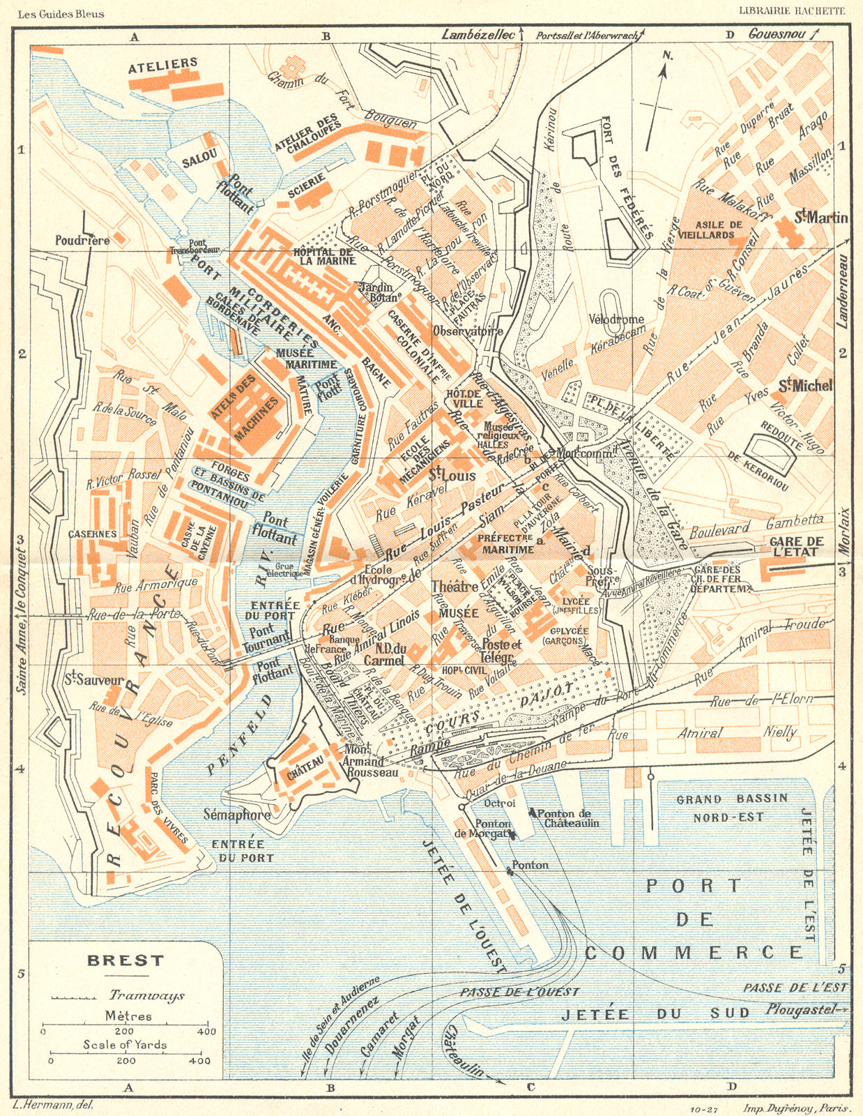 BRITTANY. Bretagne. Brest 1928 old vintage map plan chart
