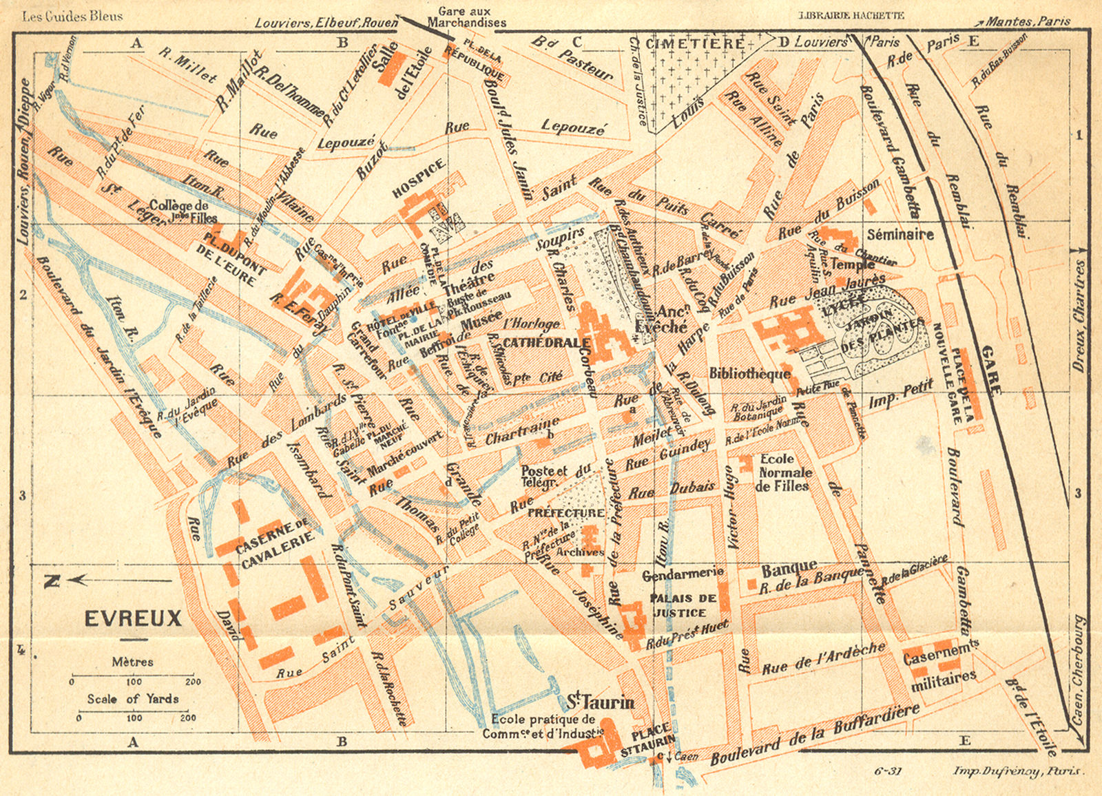FRANCE. Evreux 1932 old vintage map plan chart