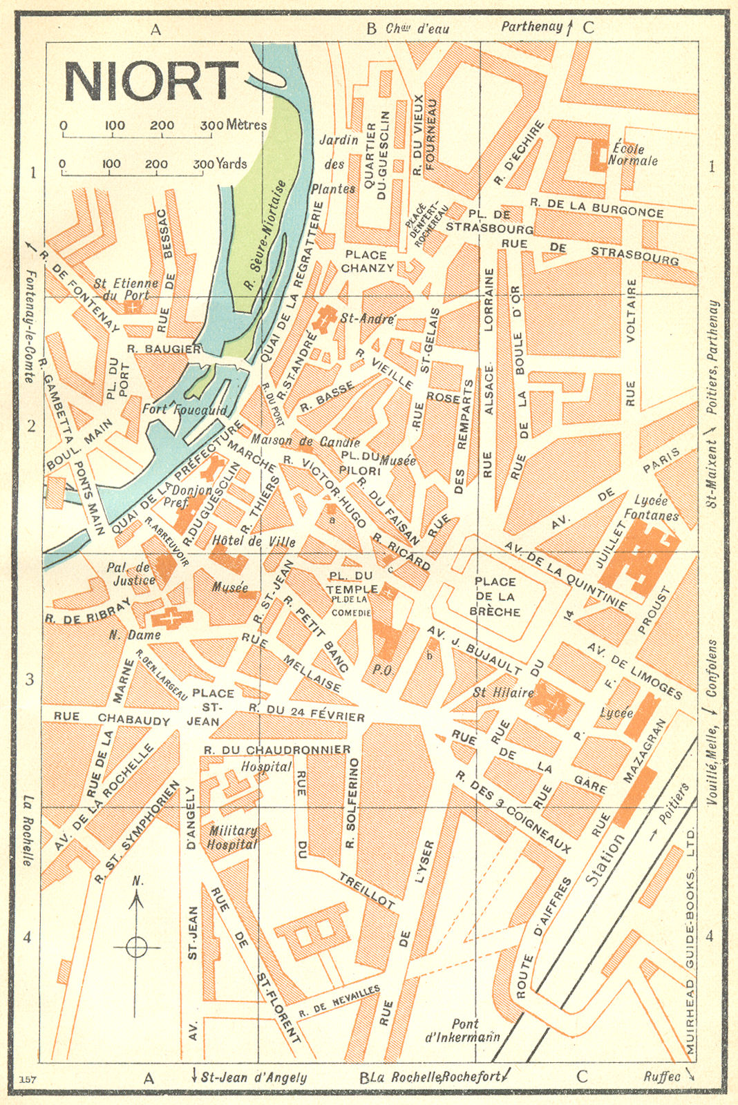 FRANCE. Niort 1932 old vintage map plan chart