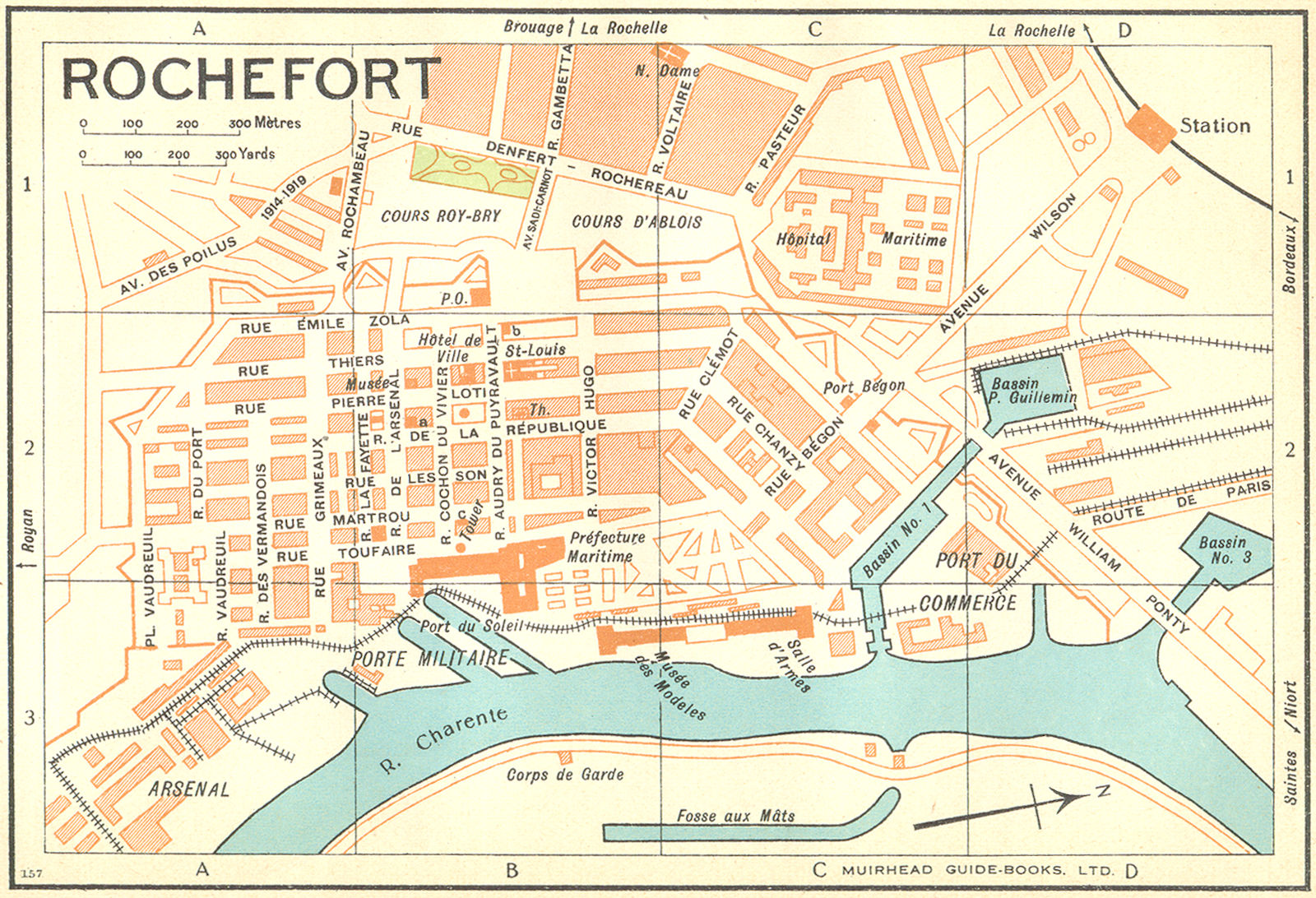 FRANCE. Rochefort 1932 old vintage map plan chart