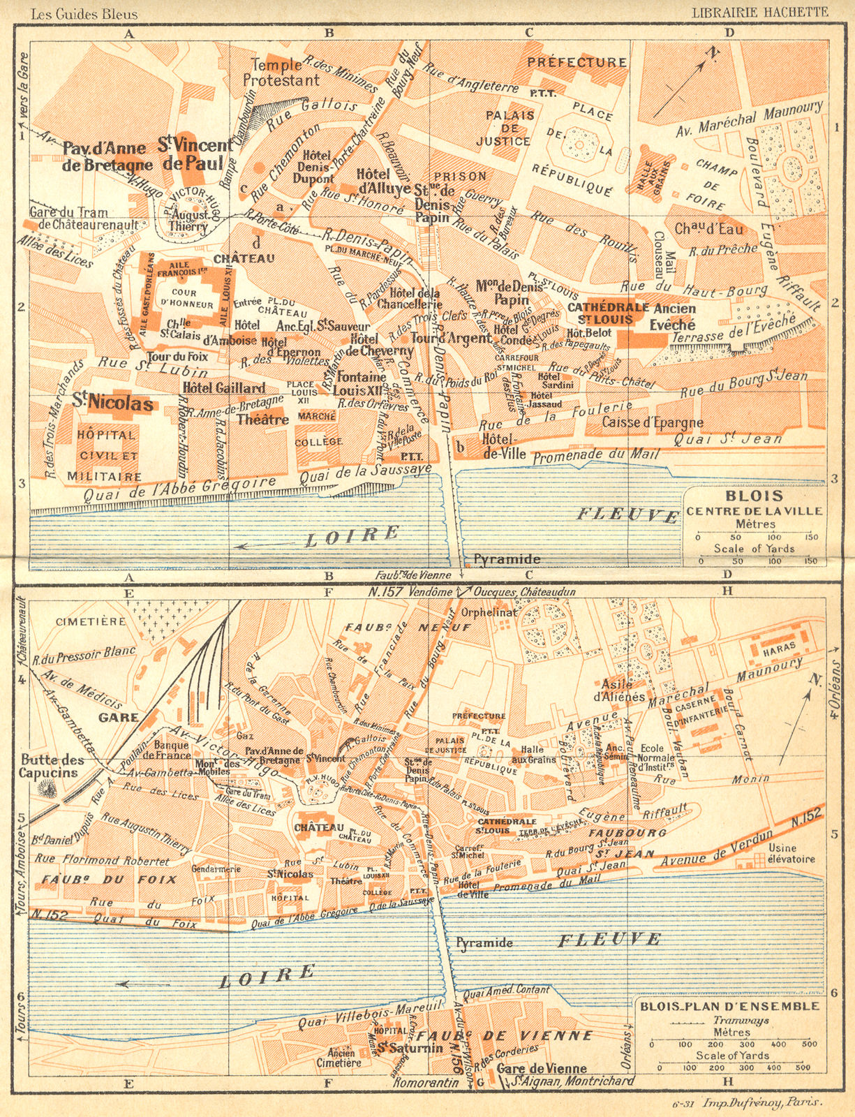 Associate Product FRANCE. Blois Centre de Ville; -plan d'Ensemble 1932 old vintage map chart