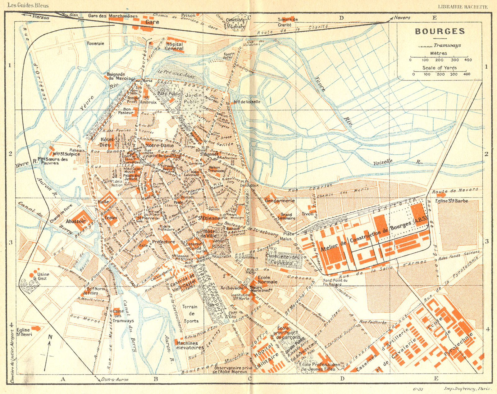 FRANCE. Bourges 1932 old vintage map plan chart