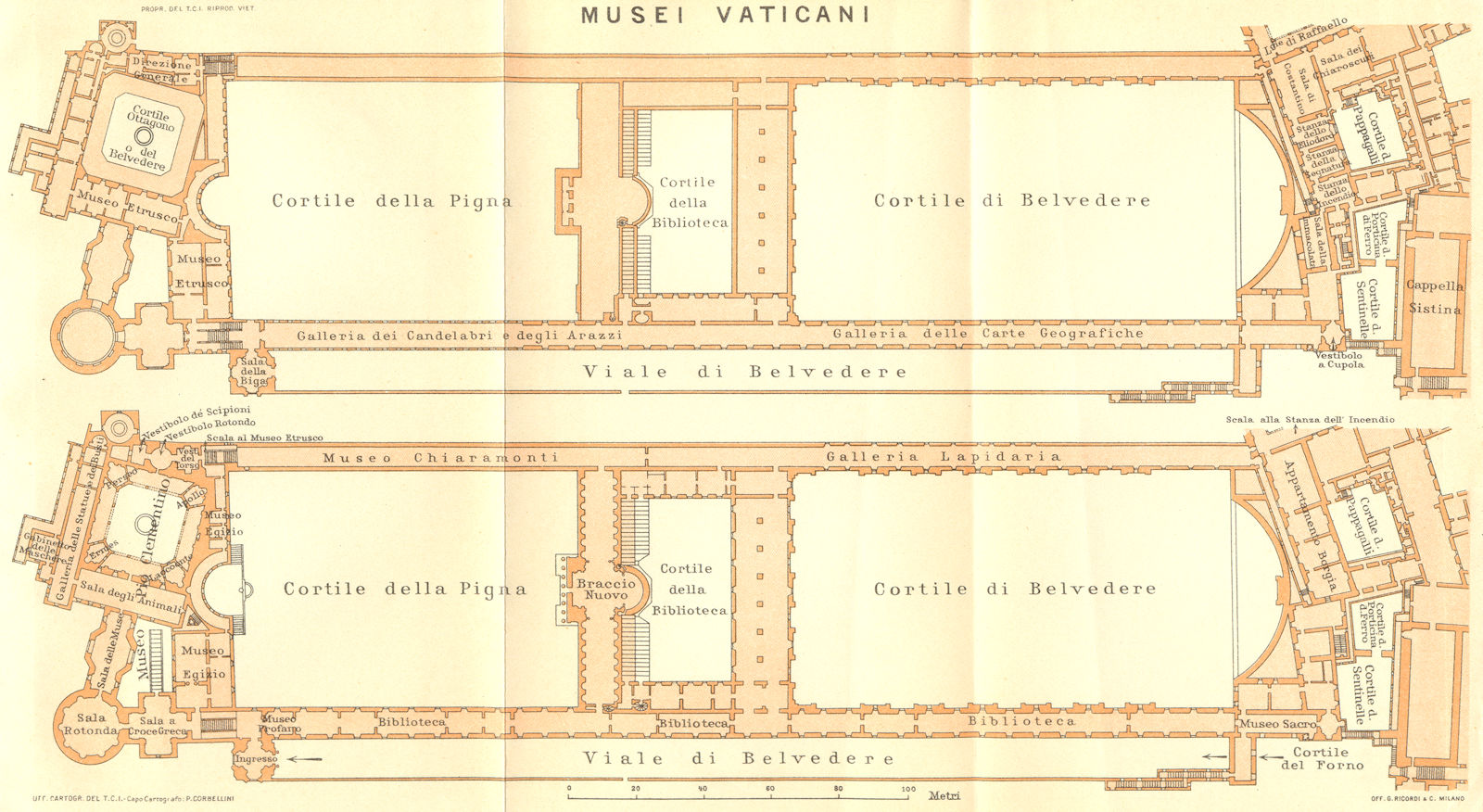 ROME. Musei Vaticani 1925 old vintage map plan chart