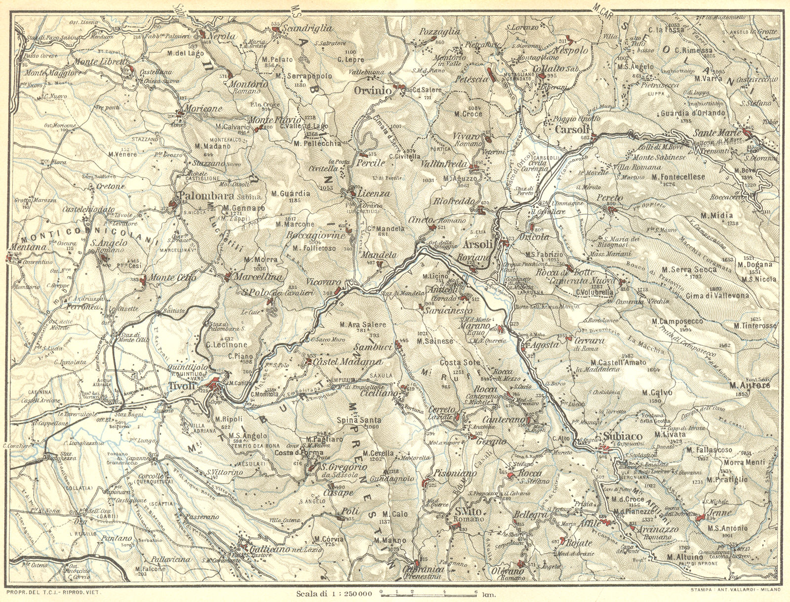 ITALY. Environs of Tivoli 1925 old vintage map plan chart