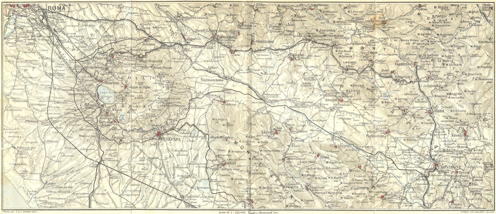 ROME. Southern Latium 1925 old vintage map plan chart