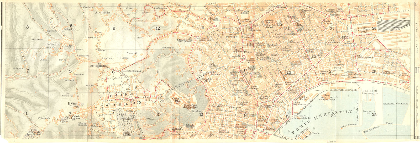 ITALY. Napoli section II of III 1925 old vintage map plan chart
