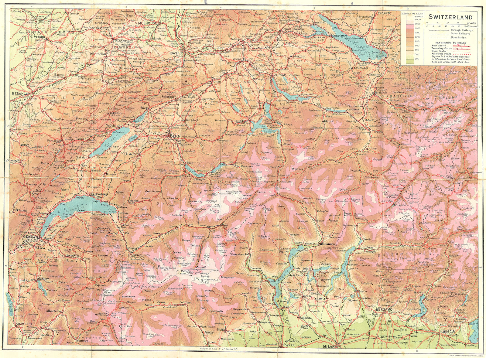 SWITZERLAND. Switzerland 1923 old antique vintage map plan chart