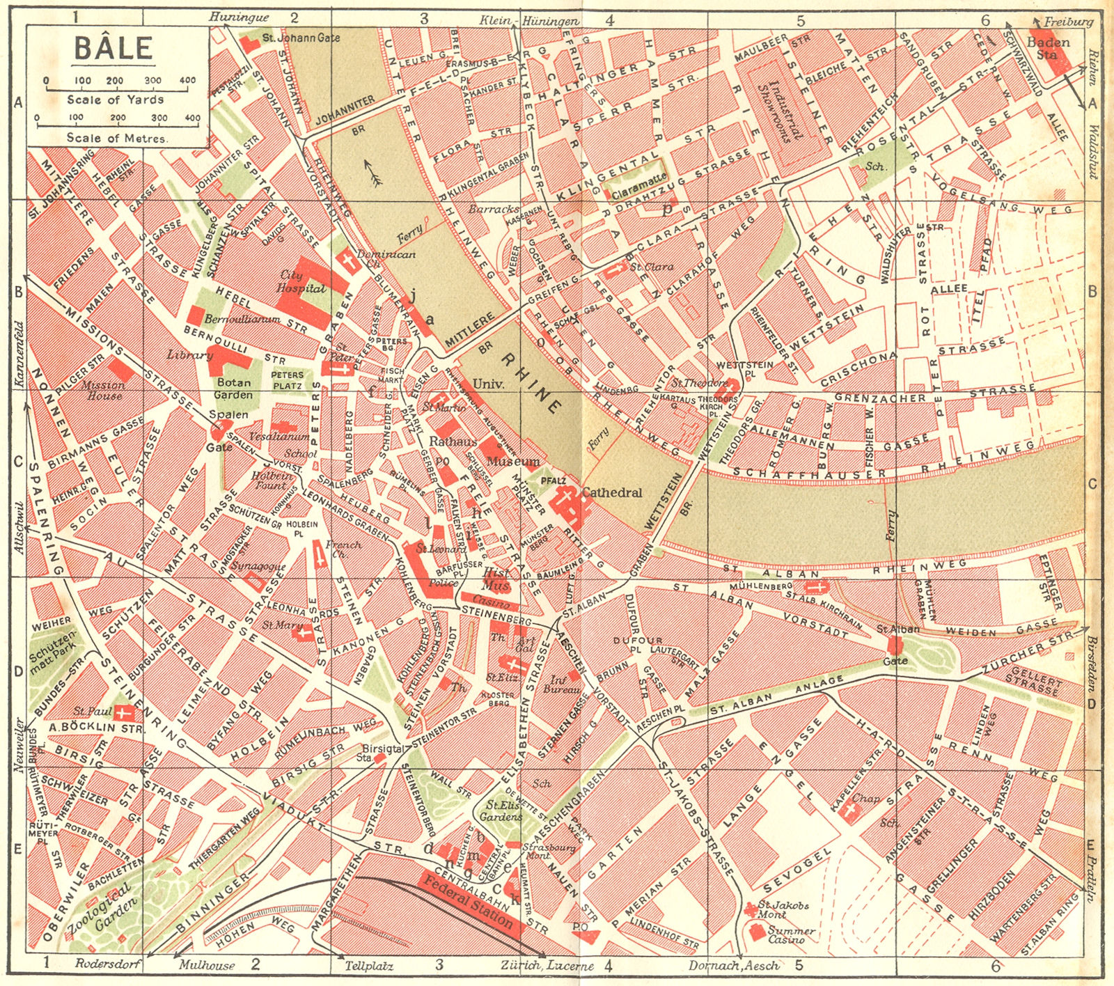 SWITZERLAND. Bale 1923 old antique vintage map plan chart