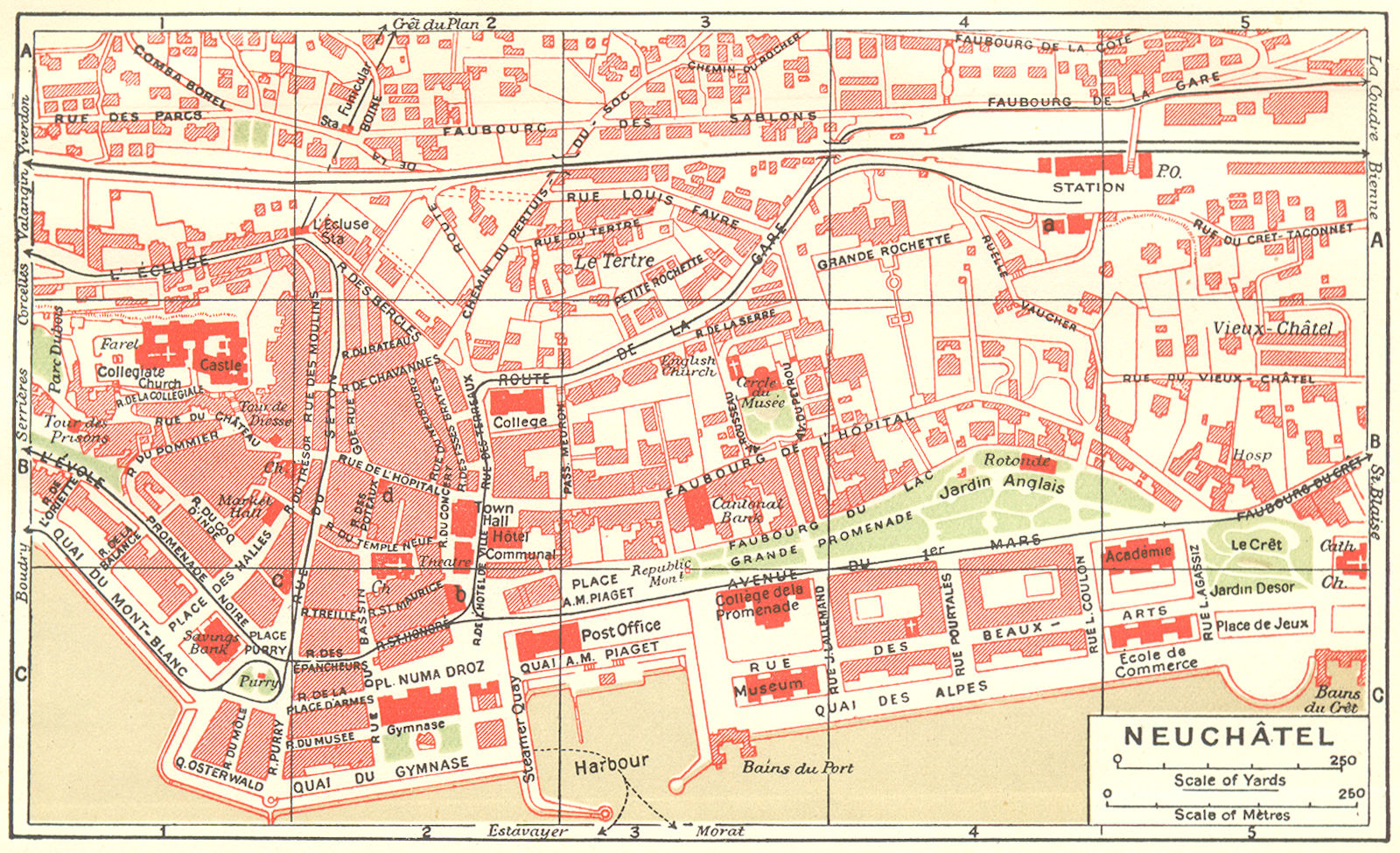 SWITZERLAND. Neuchatel 1923 old antique vintage map plan chart