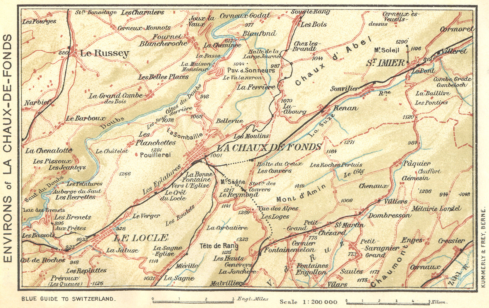 Associate Product SWITZERLAND. Area of Chaux-de-Fonds 1923 old antique vintage map plan chart