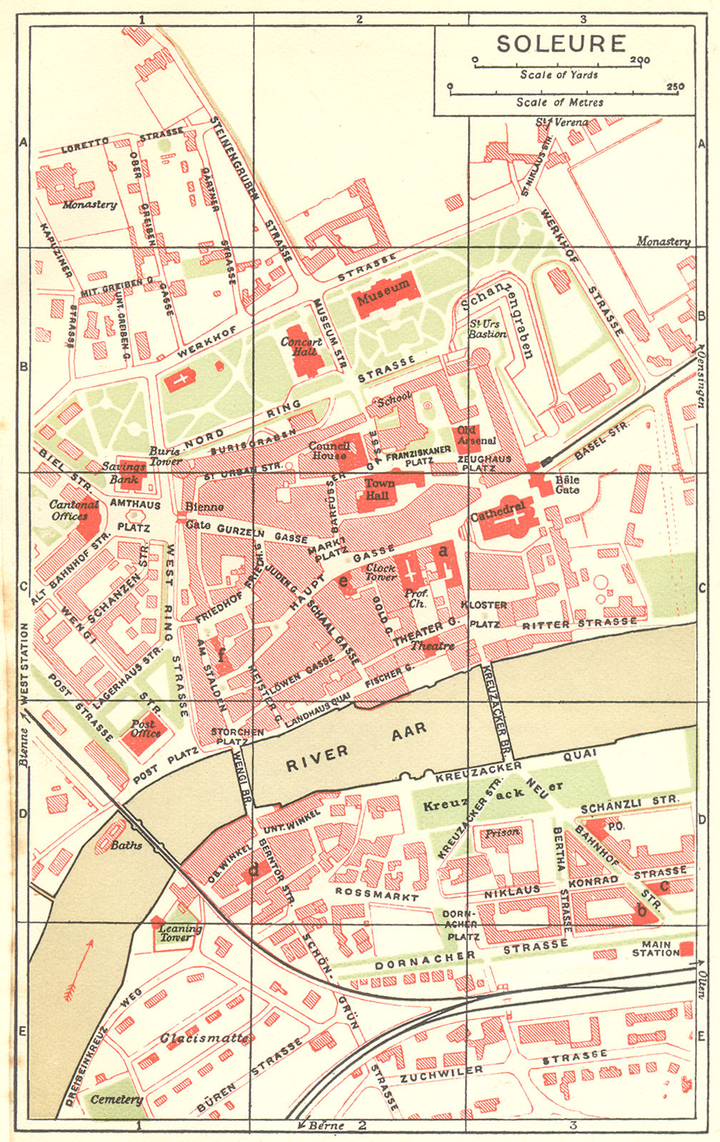 SWITZERLAND. Soleure 1923 old antique vintage map plan chart