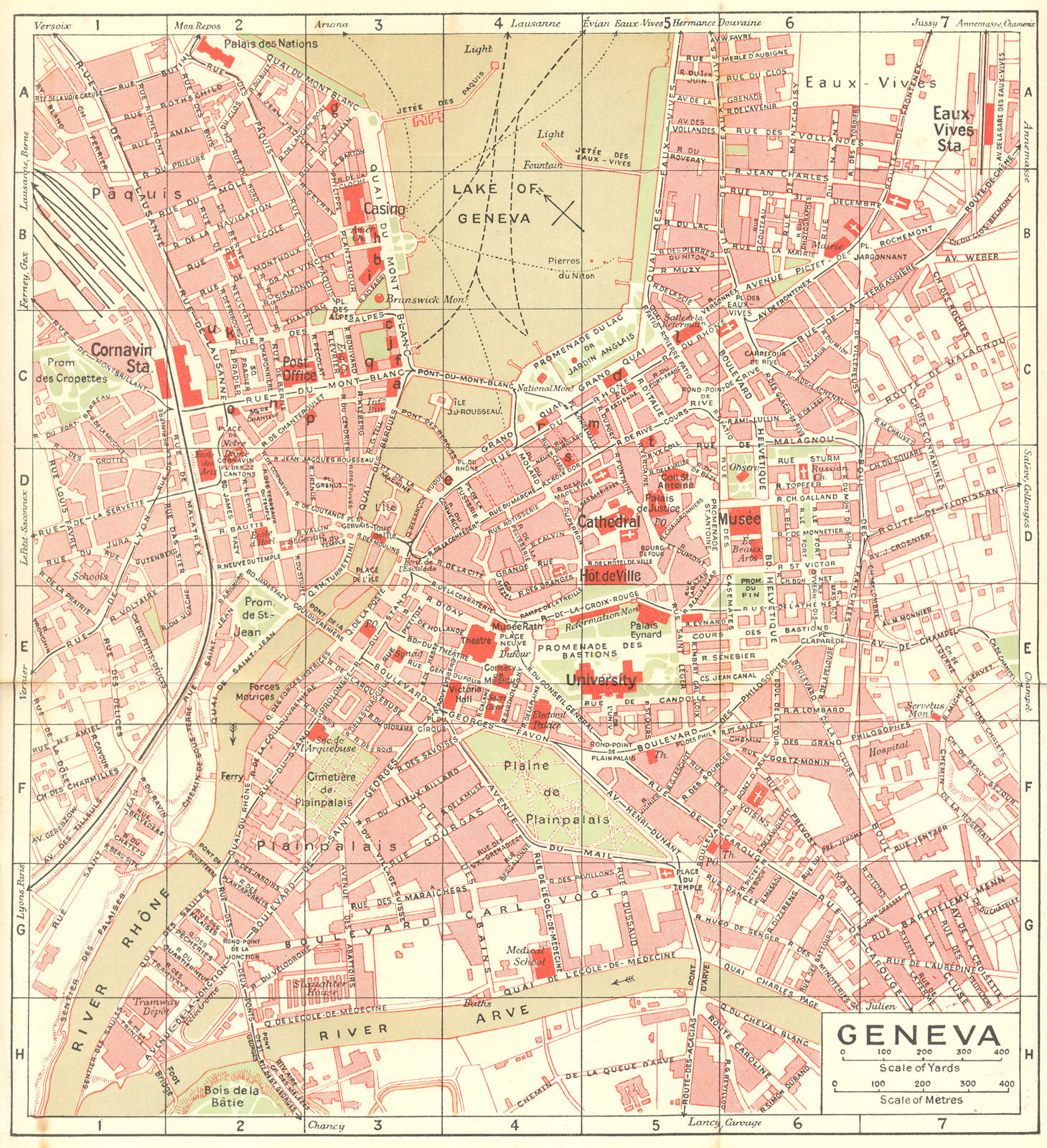 SWITZERLAND. Geneva 1923 old antique vintage map plan chart