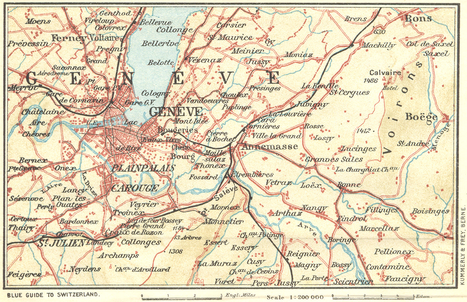 SWITZERLAND. Environs of Geneva 1923 old antique vintage map plan chart