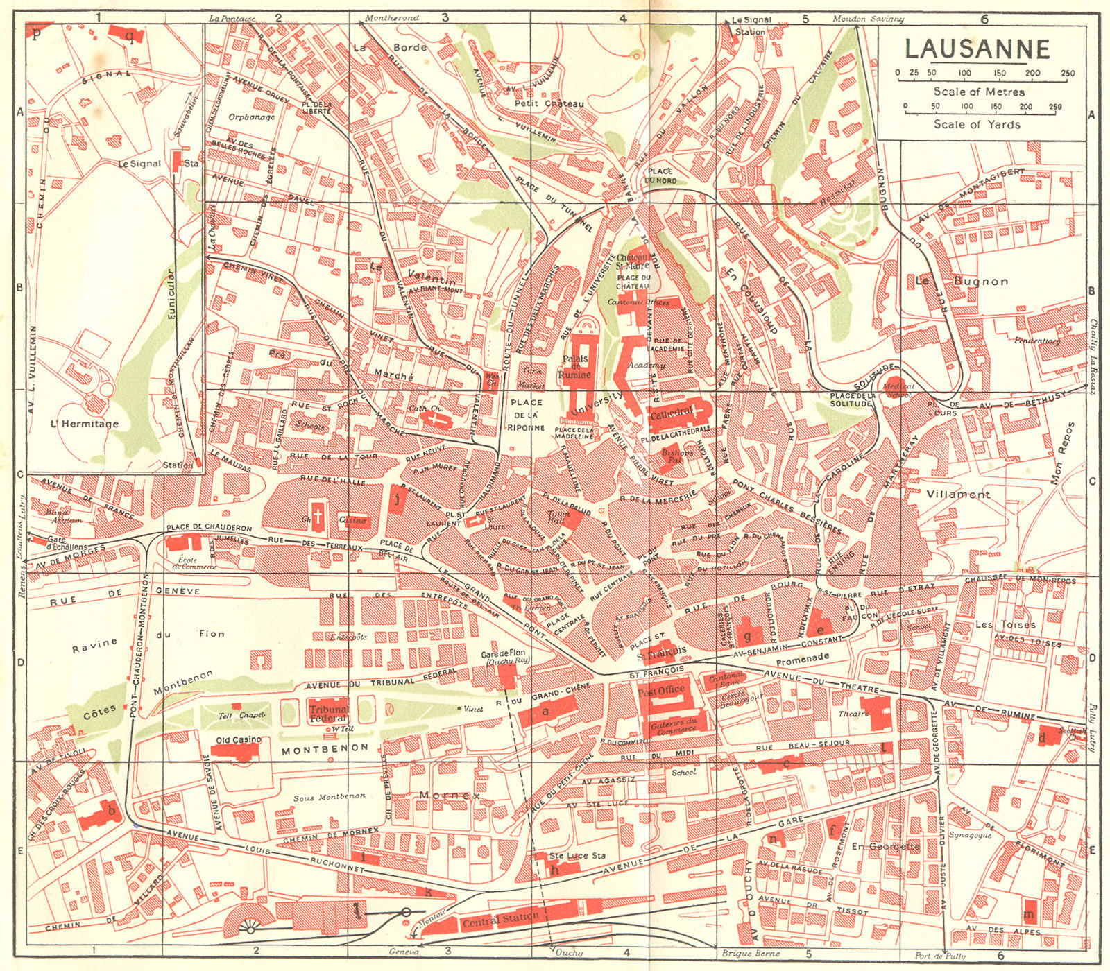 SWITZERLAND. Lausanne 1923 old antique vintage map plan chart