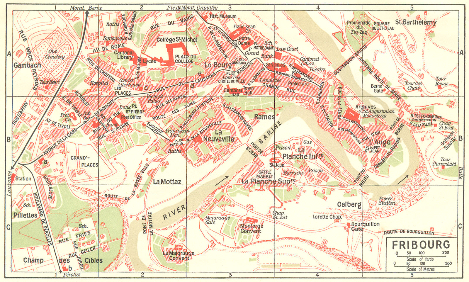 SWITZERLAND. Fribourg 1923 old antique vintage map plan chart