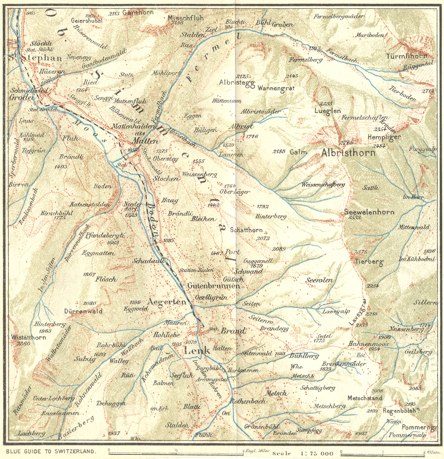 SWITZERLAND. Environs of Lenk 1923 old antique vintage map plan chart