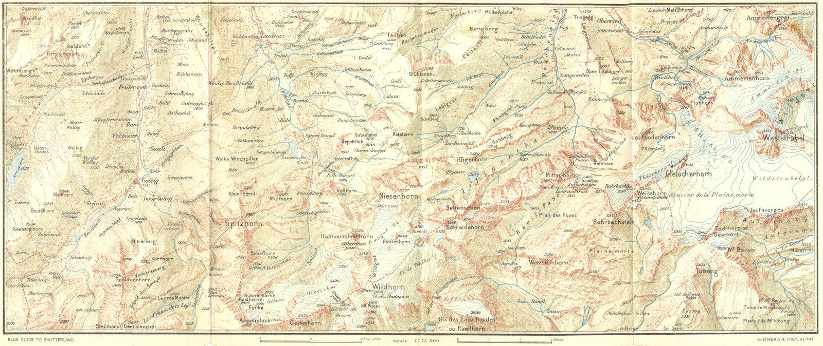 SWITZERLAND. Gsteig-Wildhorn-Wildstrubel 1923 old antique map plan chart