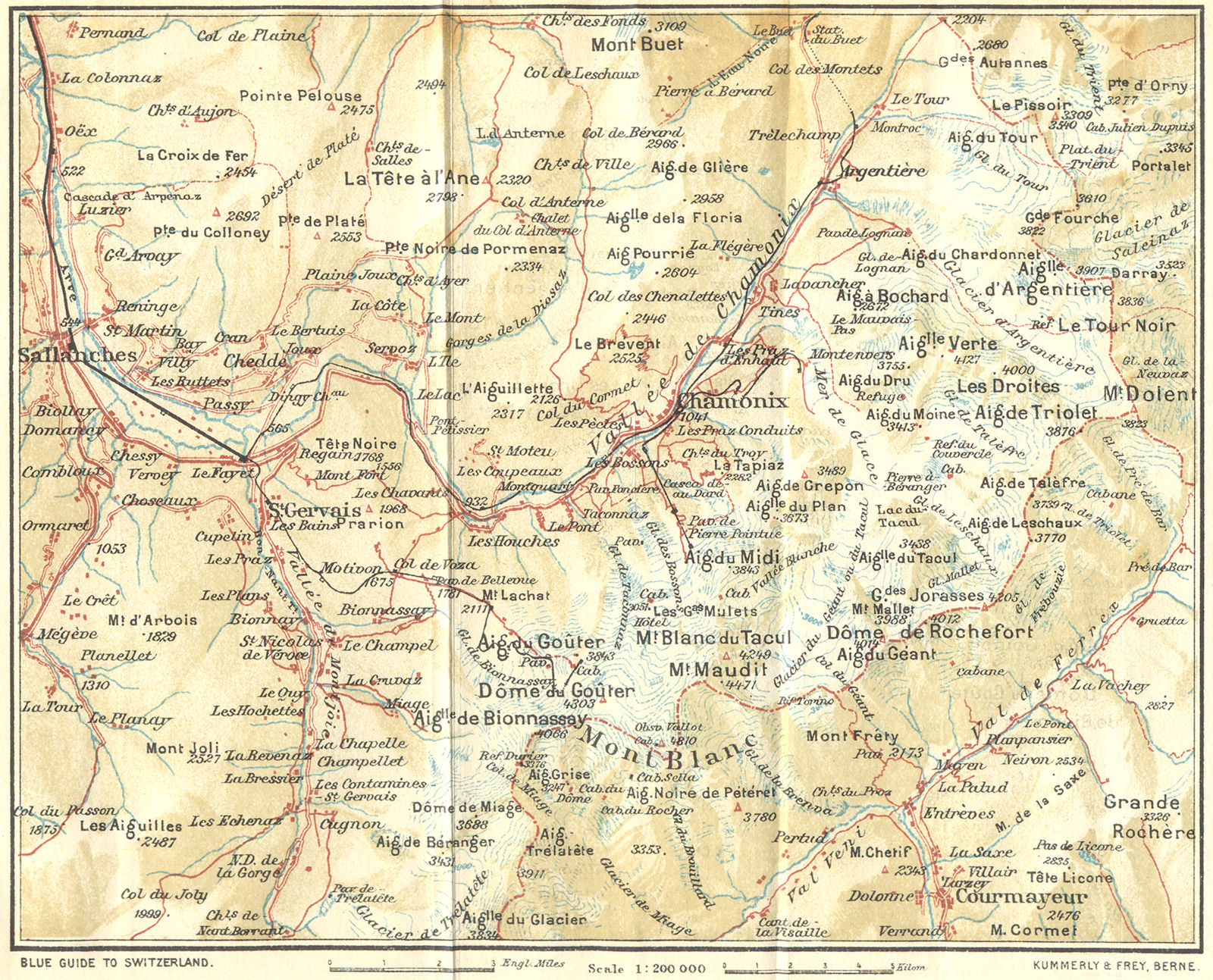 HAUTES-ALPES. Chamonix and Mont Blanc 1923 old antique vintage map plan chart