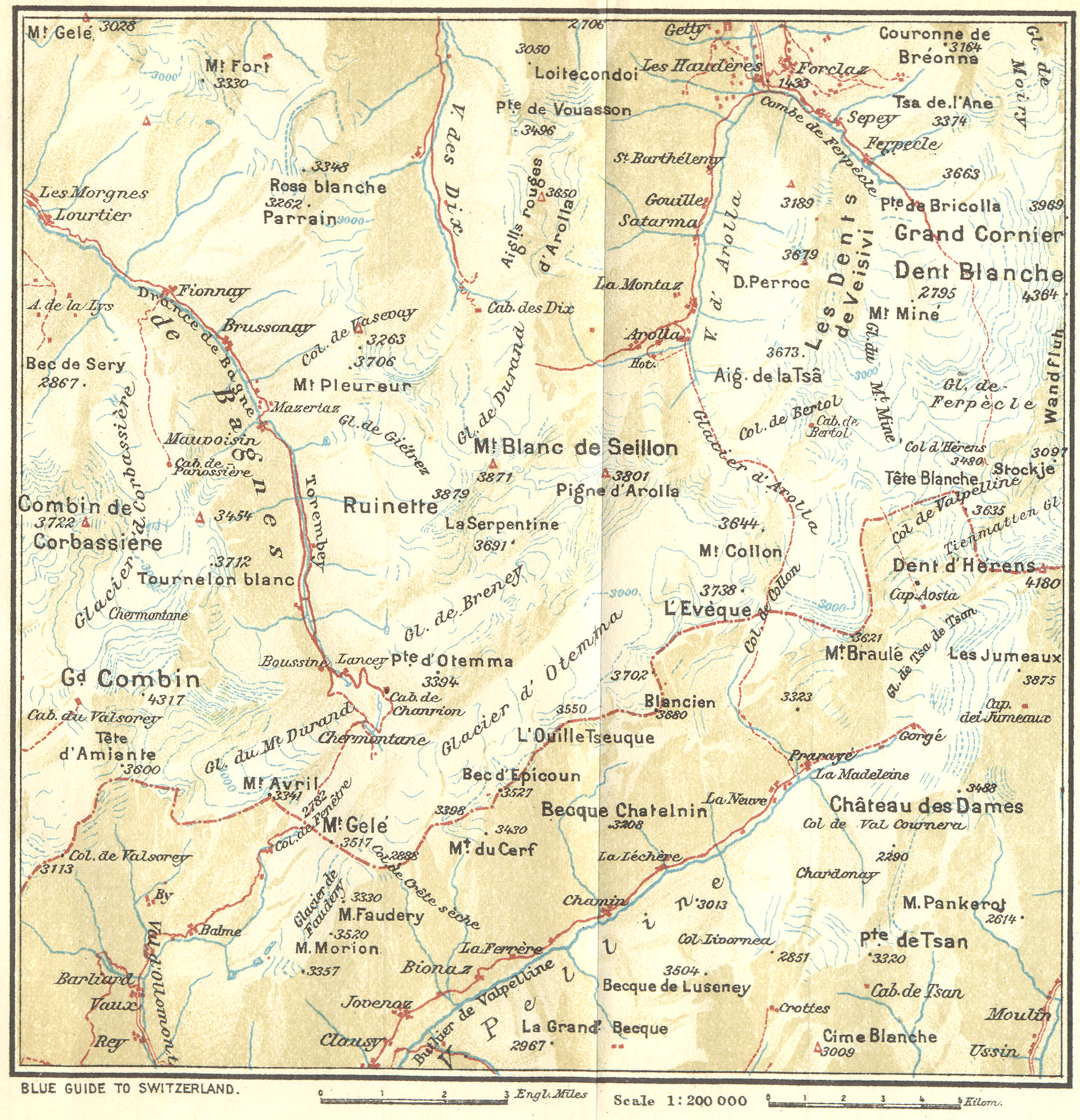 SWITZERLAND. Fionnay-Arolla 1923 old antique vintage map plan chart