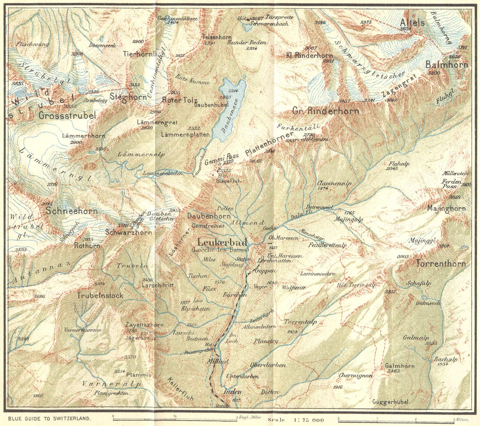SWITZERLAND. Environs of Leukerbad 1923 old antique vintage map plan chart
