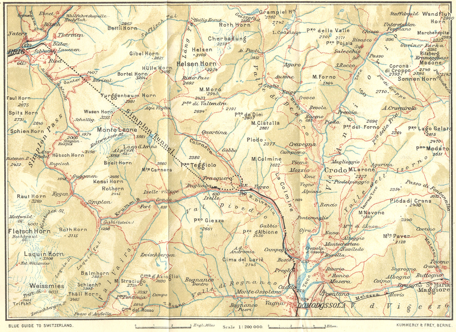 SWITZERLAND. Brig-Simplon 1923 old antique vintage map plan chart