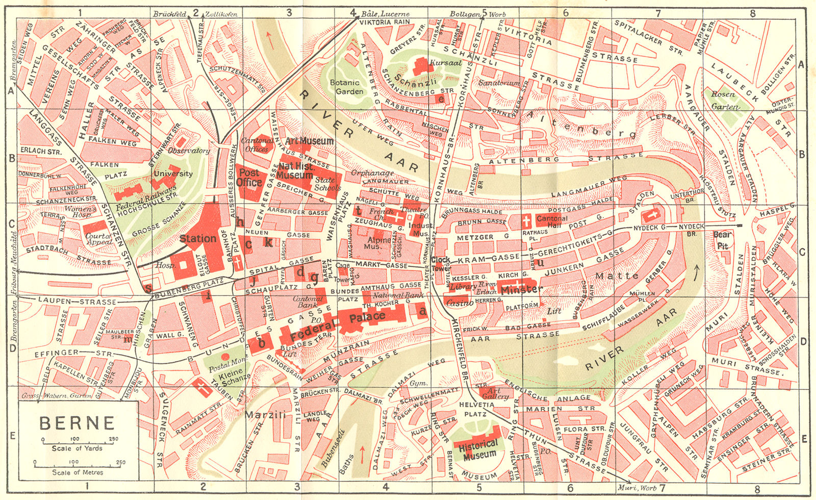 SWITZERLAND. Berne 1923 old antique vintage map plan chart