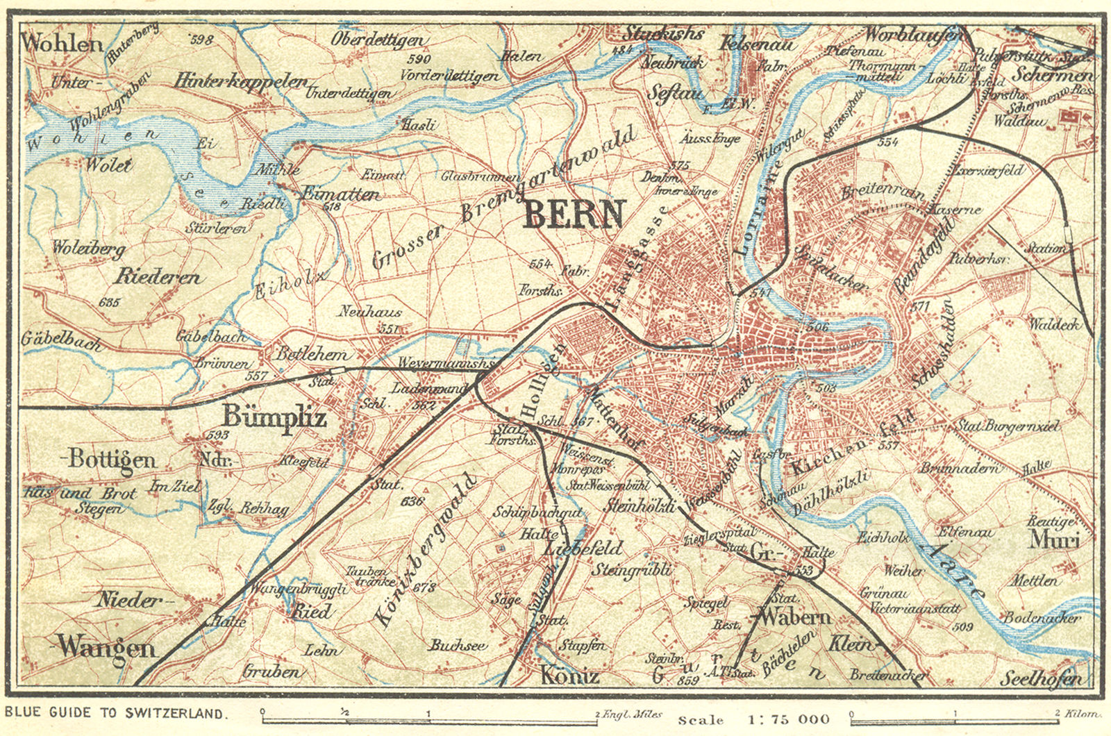 SWITZERLAND. Environs of Berne 1923 old antique vintage map plan chart