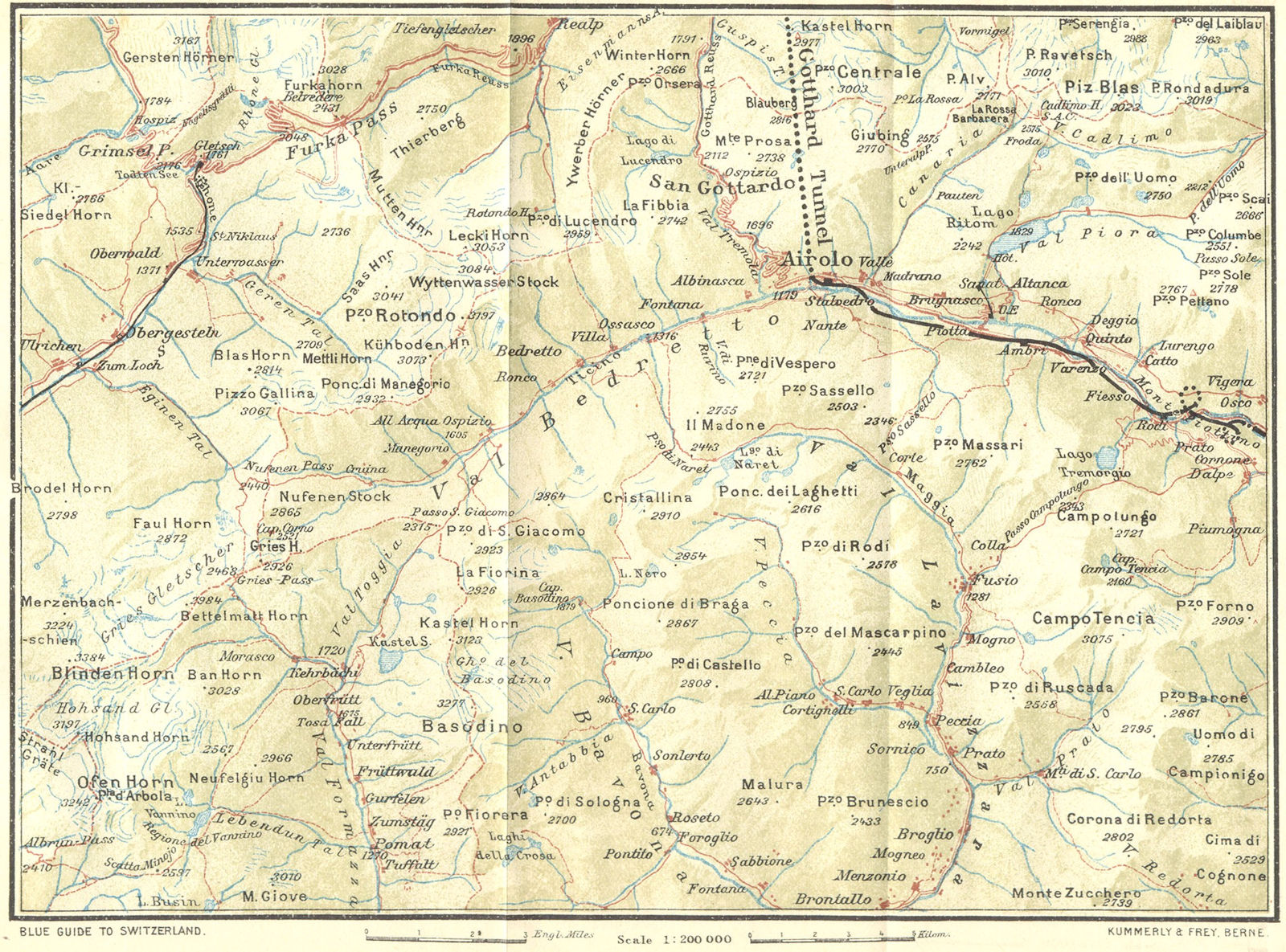 SWITZERLAND. Grimsel-St Gotthard 1923 old antique vintage map plan chart