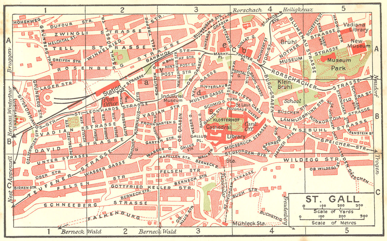 SWITZERLAND. St Gall 1923 old antique vintage map plan chart