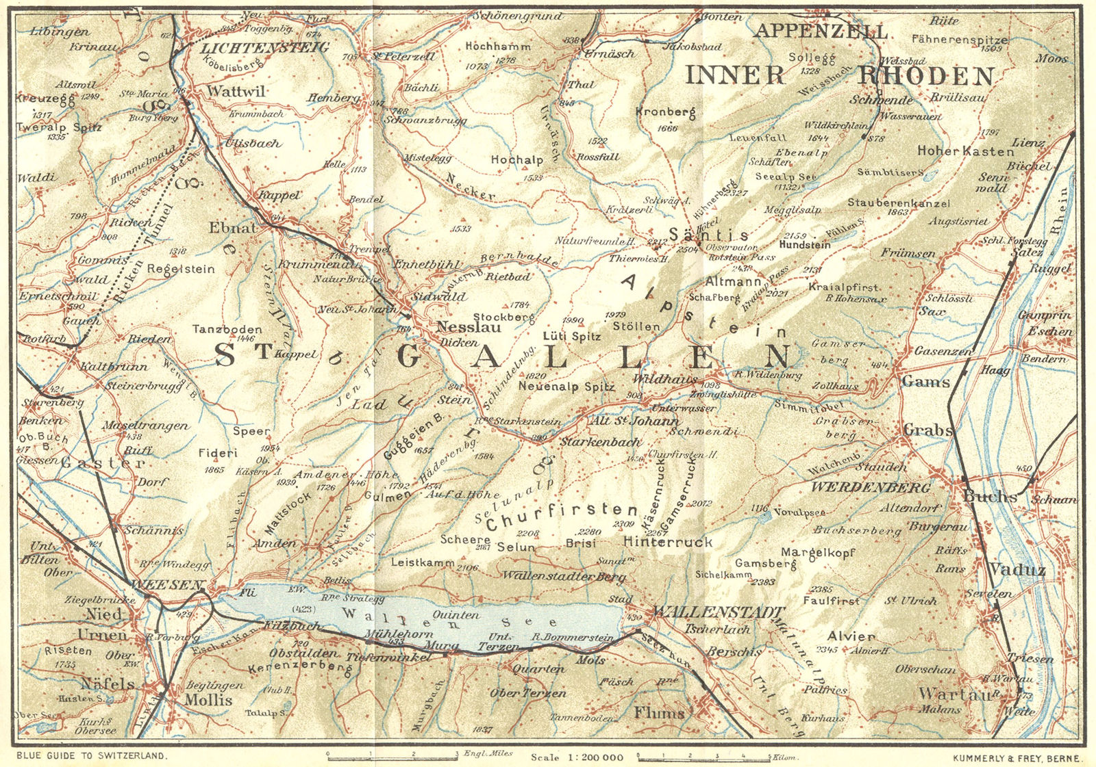 SWITZERLAND. The Toggenburg 1923 old antique vintage map plan chart