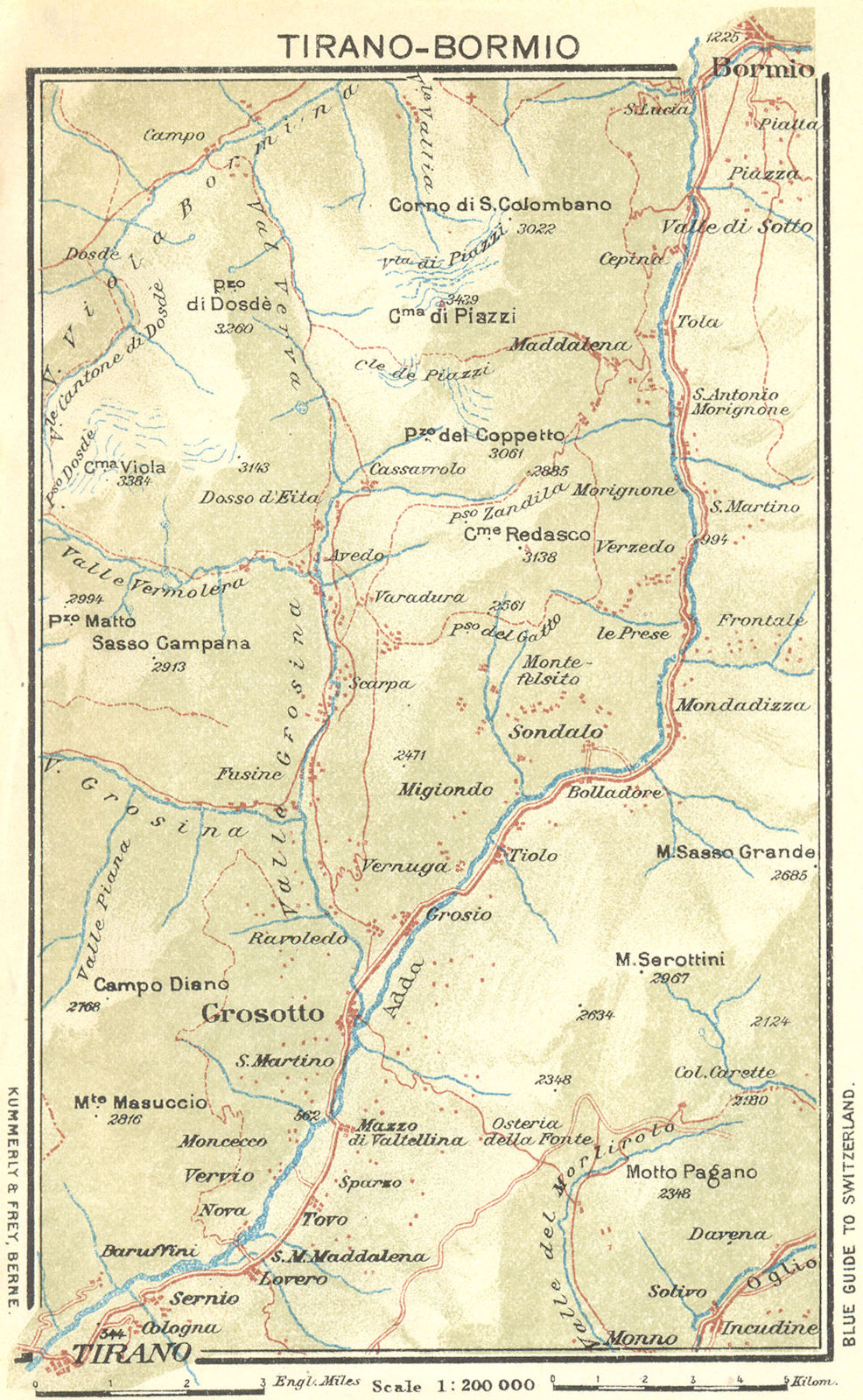ITALY. Tirano-Bormio 1923 old antique vintage map plan chart