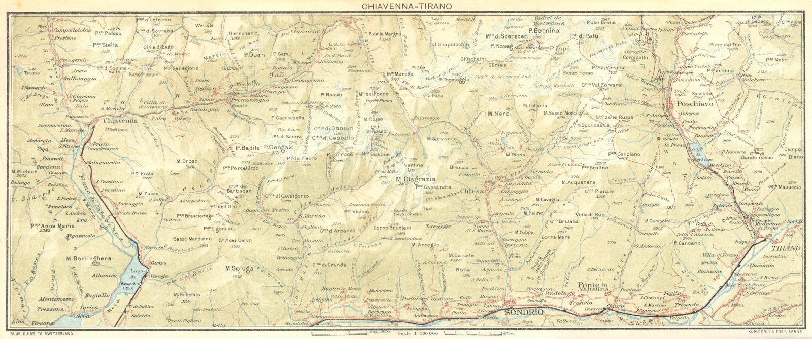 ITALY. Chiavenna-Tirano 1923 old antique vintage map plan chart