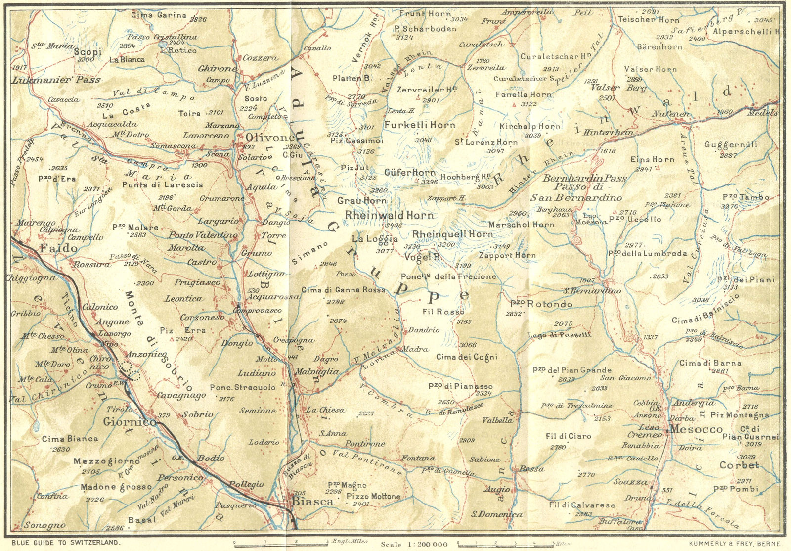 Associate Product SWITZERLAND. Lukmanier & San Bernardino Passes 1923 old antique map plan chart