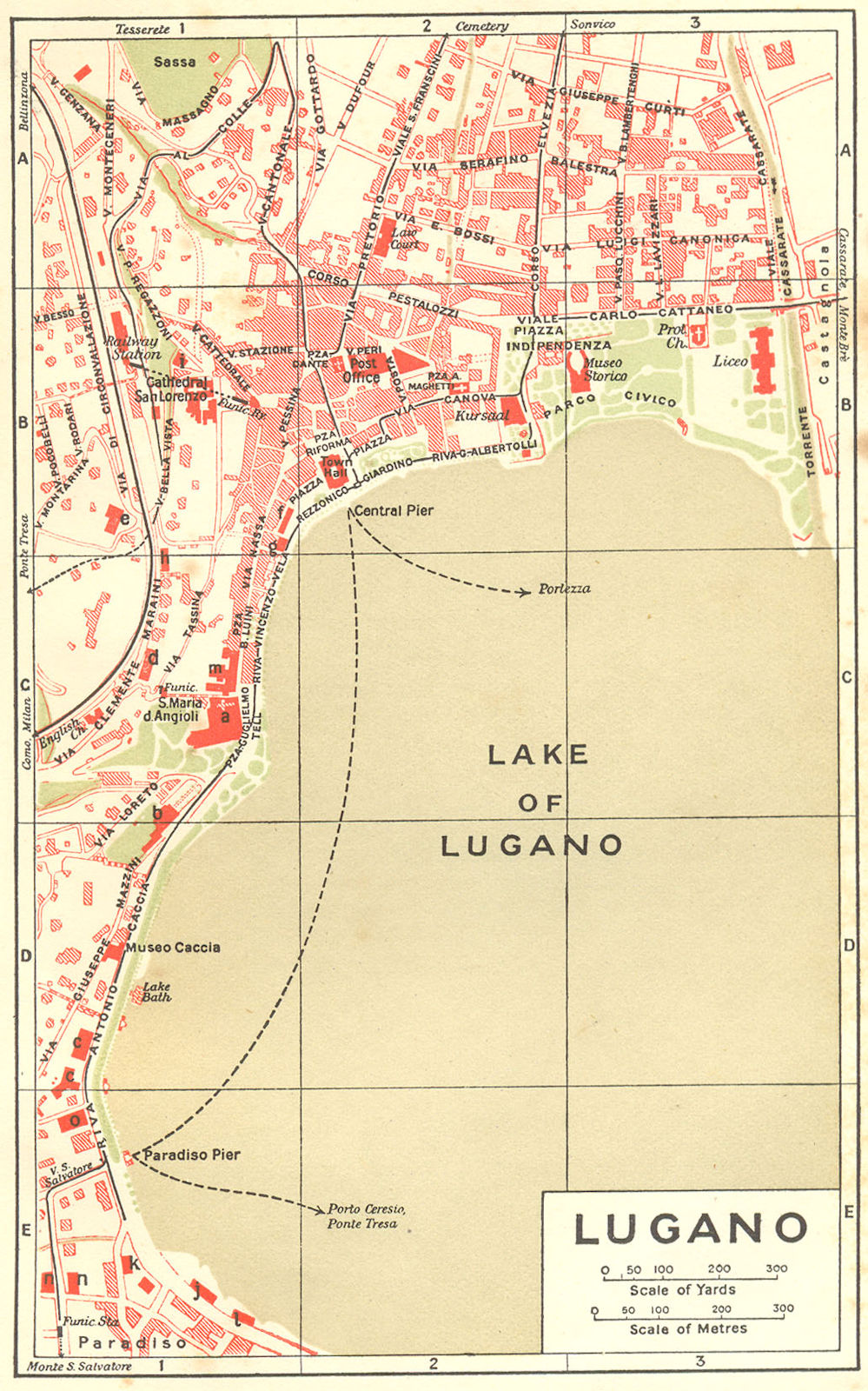SWITZERLAND. Lugano 1923 old antique vintage map plan chart