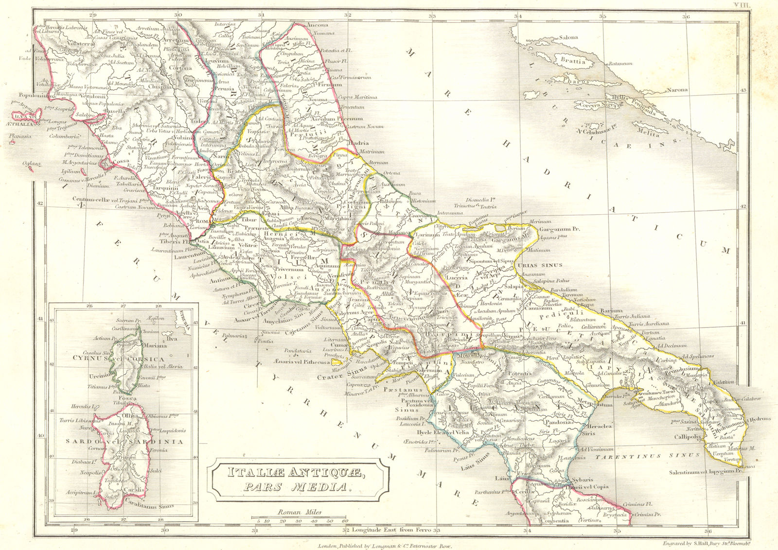 ITALY. Italiae Antiquae Pars Media 1847 old antique vintage map plan chart