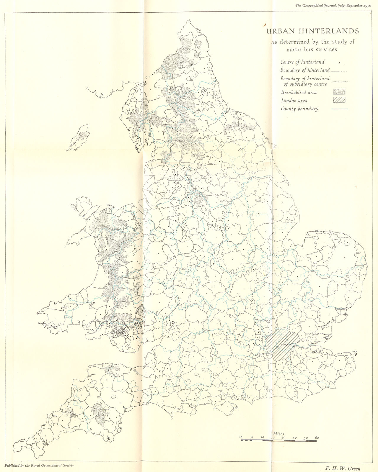 UK. Urban Hinterlands motor bus services 1950 old vintage map plan chart