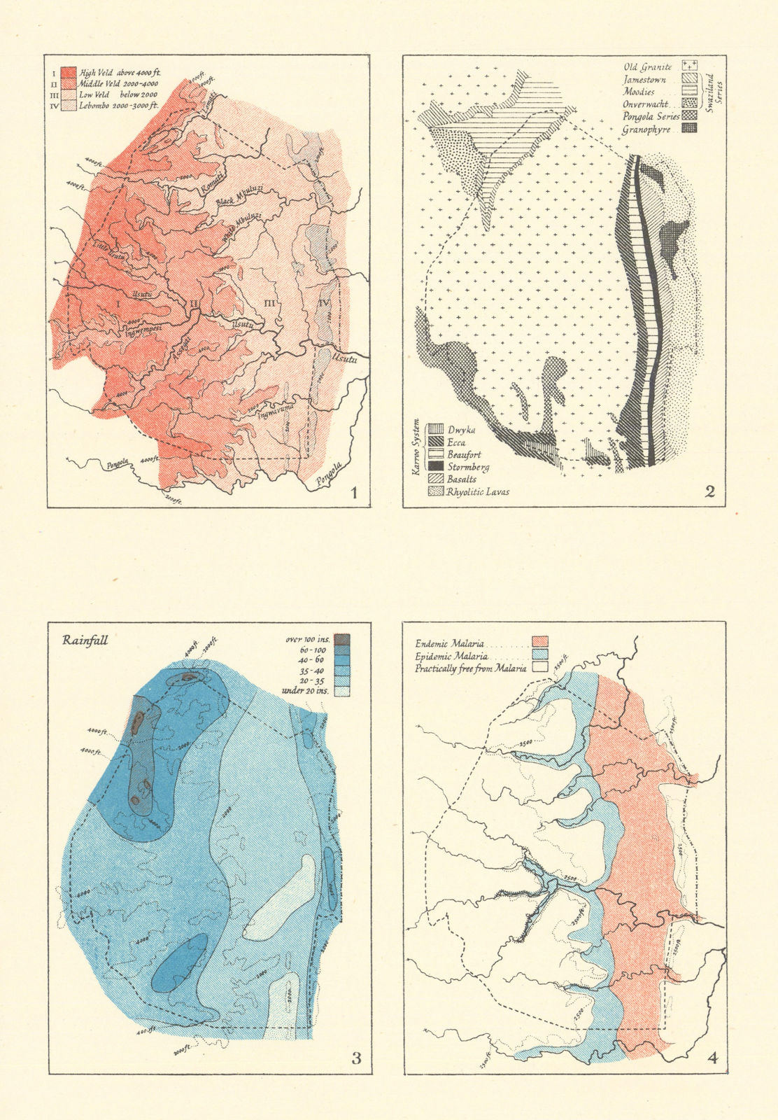 The Economic Geography of Swaziland. Eswatini. RGS/Doveton 1936 old map