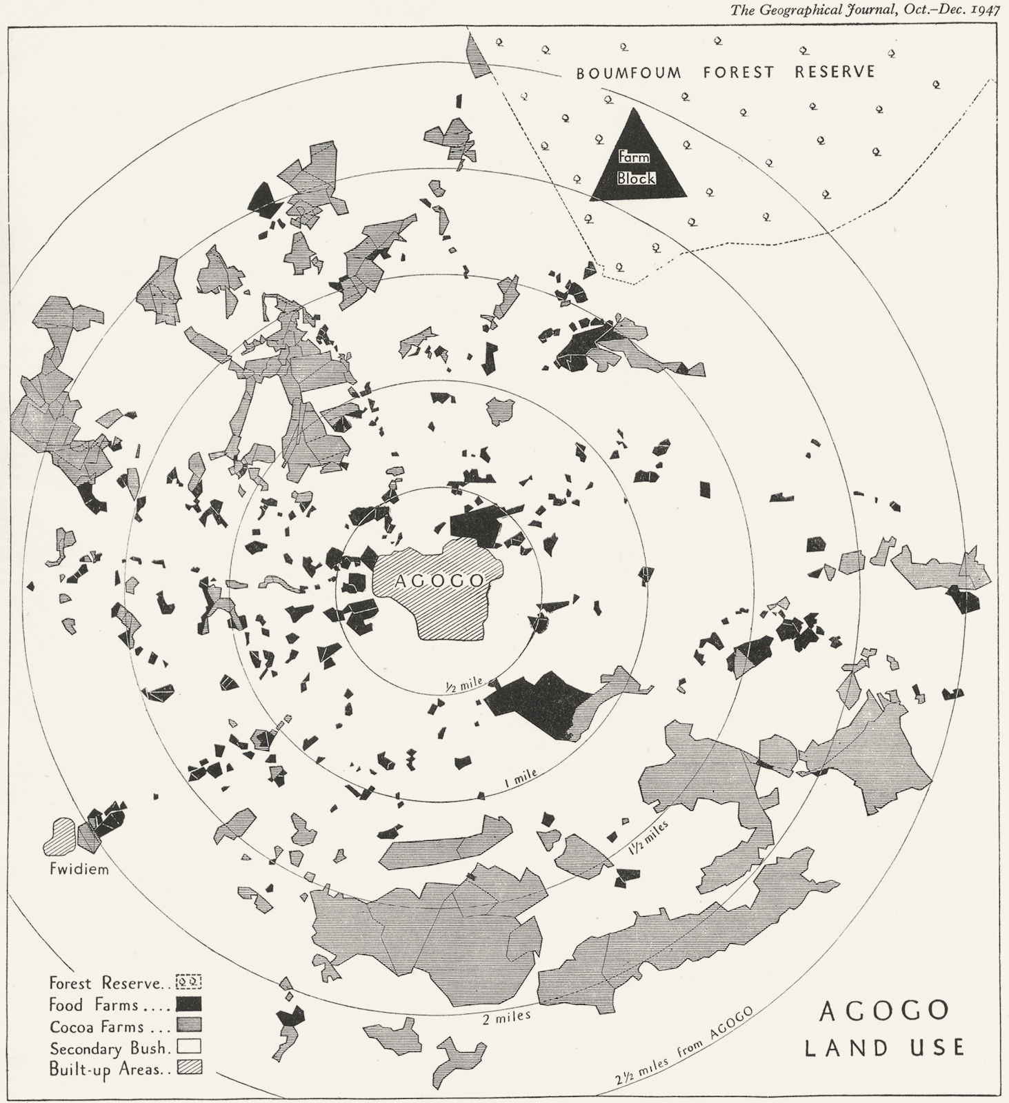 GHANA. Agogo Land Use 1947 old vintage map plan chart