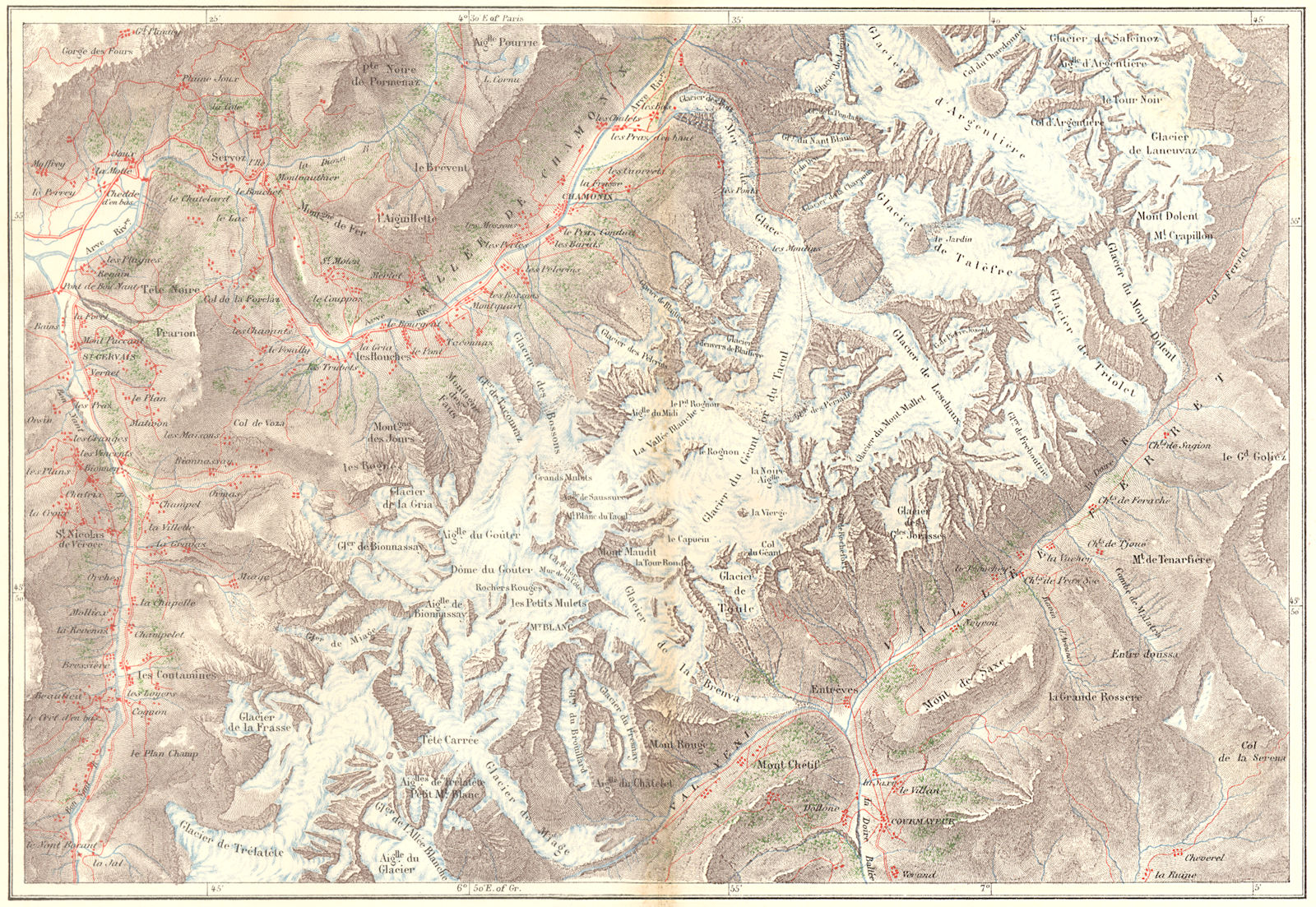 FRANCE. Mont Blanc c1885 old antique vintage map plan chart