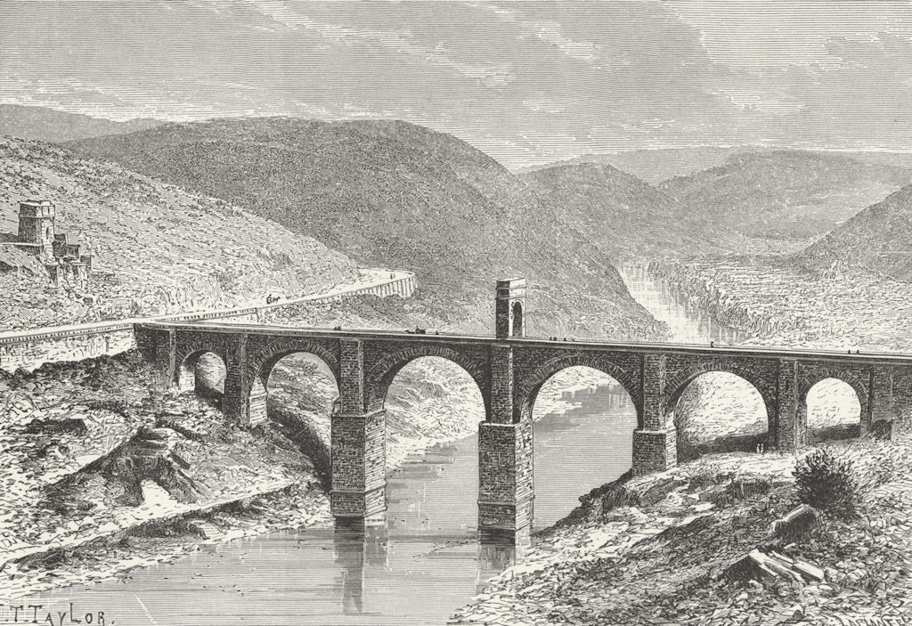 SPAIN. Roman bridge at Alcantara c1885 old antique vintage print picture