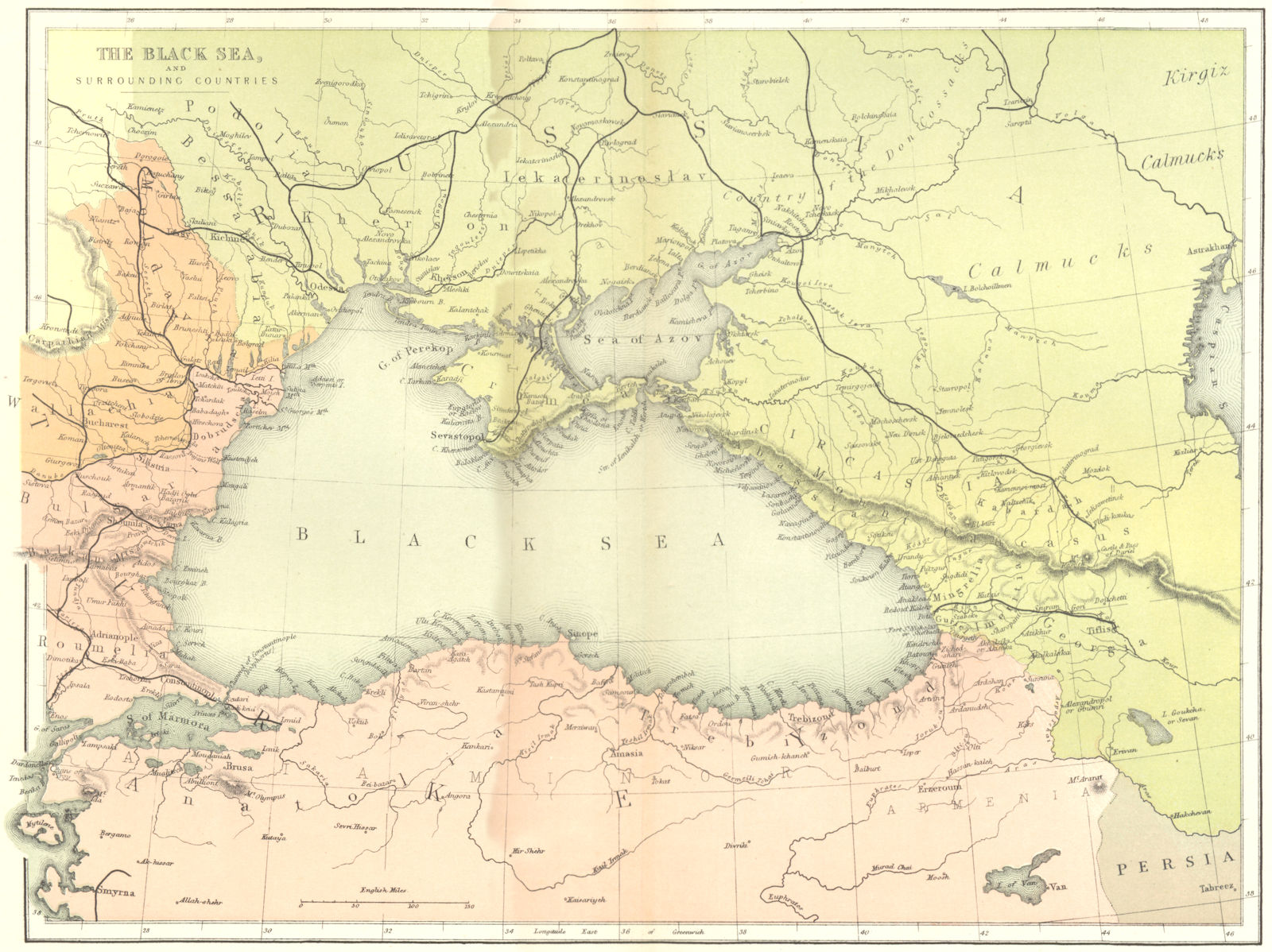 EUROPE. Black Sea & surrounding countries c1885 old antique map plan chart