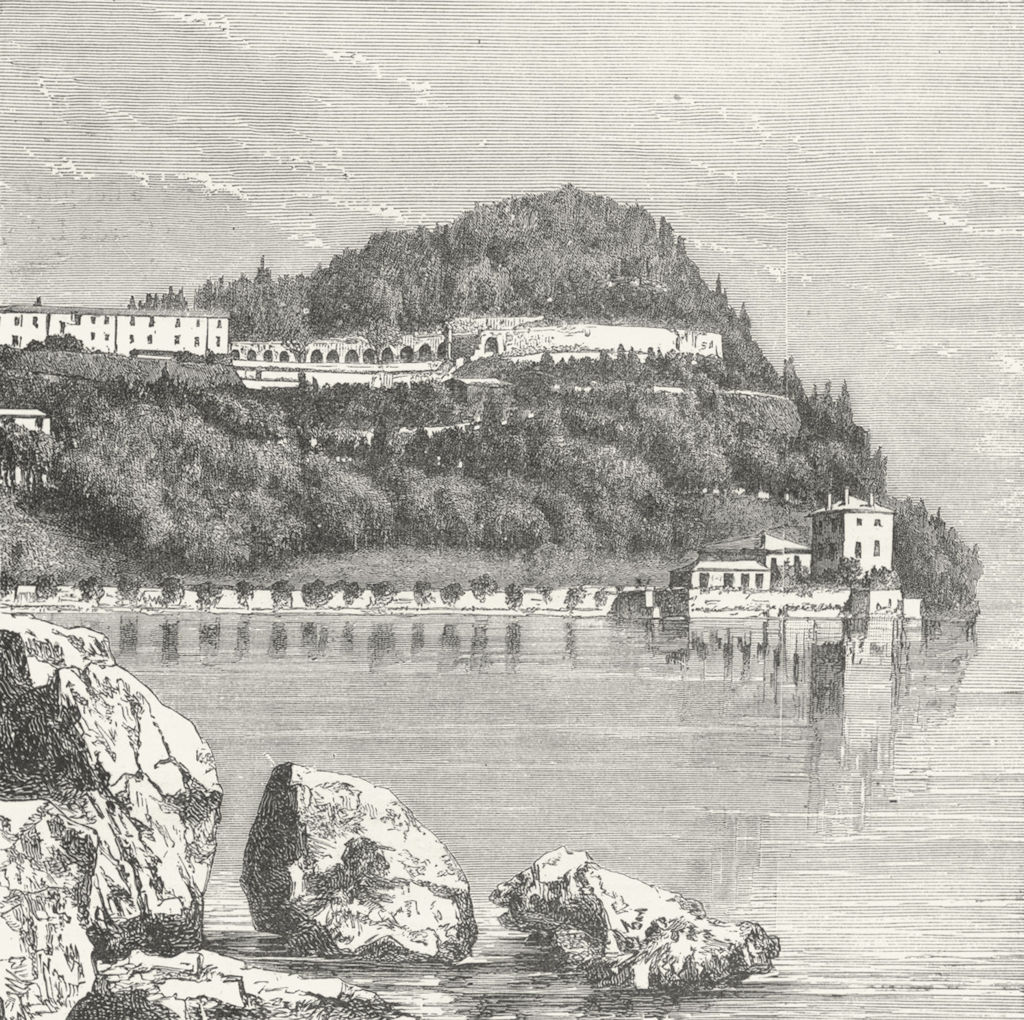 COMO. Villa Serbelloni, Peninsula Bellagio, lake c1885 old antique print