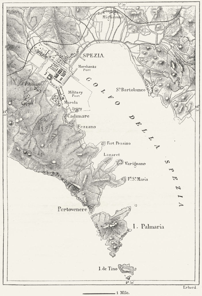ITALY. Gulf of La Spezia, sketch map c1885 old antique vintage plan chart