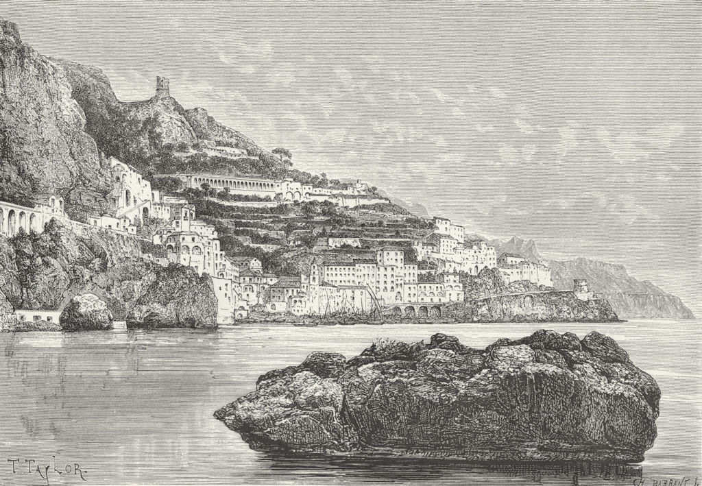 ITALY. Amalfi c1885 old antique vintage print picture