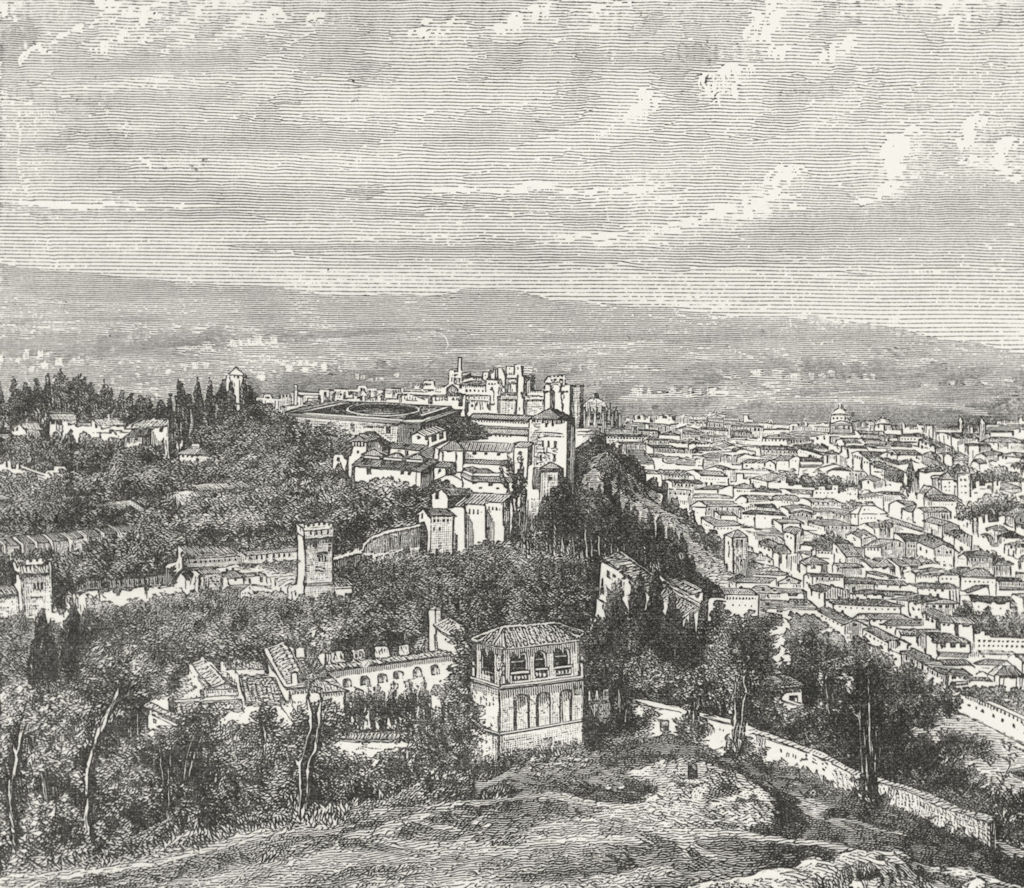 SPAIN. Alhambra c1885 old antique vintage print picture