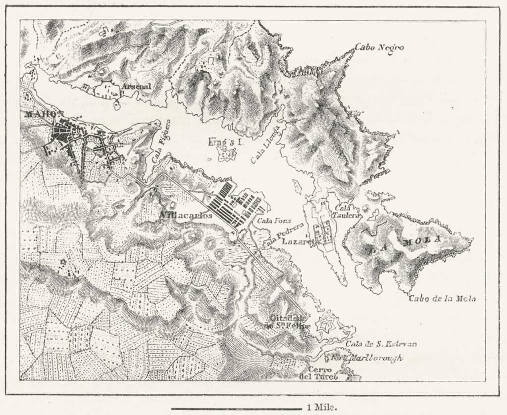 SPAIN. Port Mahon, sketch map c1885 old antique vintage plan chart
