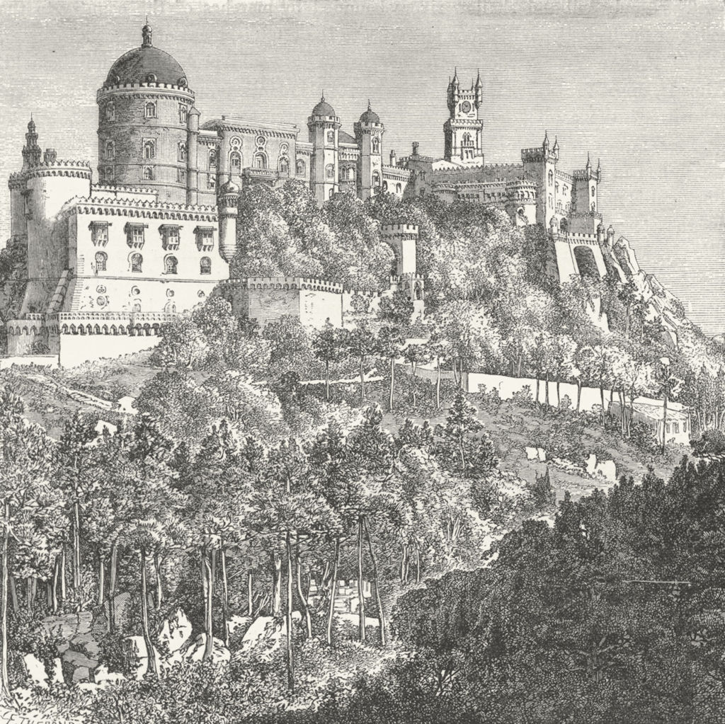 PORTUGAL. Castle de Penha Sintra c1885 old antique vintage print picture